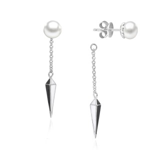 Cercei argint lungi cu perle naturale albe si extensie cu lantisor DiAmanti SK19106E_W-G (Argint 925‰ 2,55 g.)